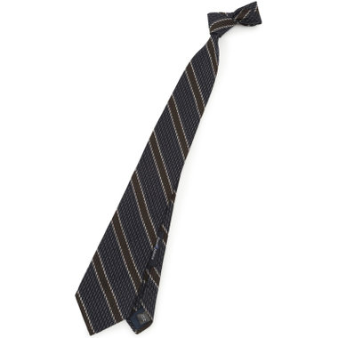 【発送在庫あり】【SL】シルクウールストライプネクタイ 8.5cm幅/ネイビー×ブラウン/Finest fabrics by COMO ITALY