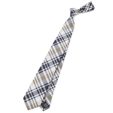 【BLACK LINE】シルクブレンドチェックネクタイ 7.5cm幅/ネイビー×ベージュ