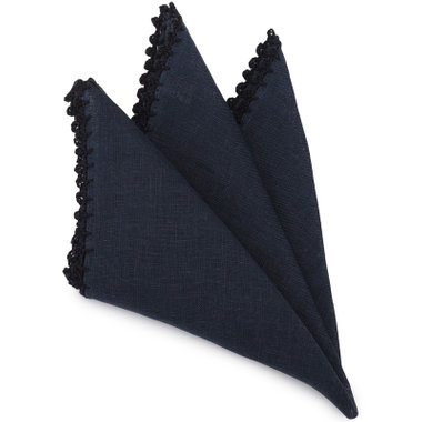  リネンポケットチーフ/ネイビー+ネイビートリミング