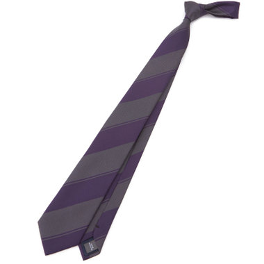  【BLACK LINE】シルクブレンドストライプネクタイ 7.5cm幅/パープル×グレー