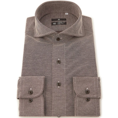 【BLACK LINE】ホリゾンタルワイドワイシャツ/ブラウン×ドビー/「4S」スーパーノンアイロン・ストレッチ