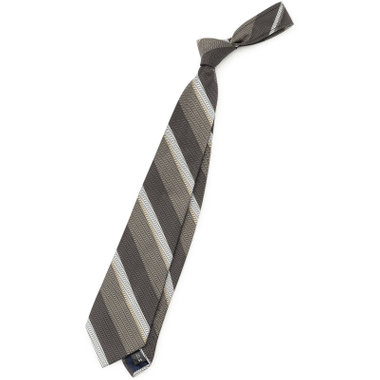 【発送在庫あり】【SL】コットンシルクストライプネクタイ 8.5cm幅/グレー×ブラウン×ホワイト/ITALIAN FABRICS