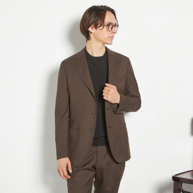 【CLASSICO TAPERED】【春夏】3釦段返りシングルスーツ 2タック/ブラウン/パッチポケット/ウエストムーブ/MARZOTTO/※裾上げ必要