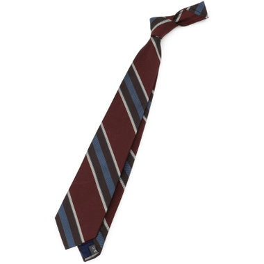 【SL】コットンシルクストライプネクタイ 8.5cm幅/ワイン×ブラウン×グレー/ITALIAN FABRICS