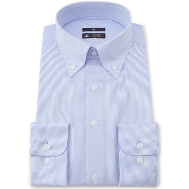 【発送在庫あり】【WEB限定】【BLACK LINE】ボタンダウンワイシャツ/ホワイト×ブルーストライプ/「4S」スーパーノンアイロン・ストレッチ