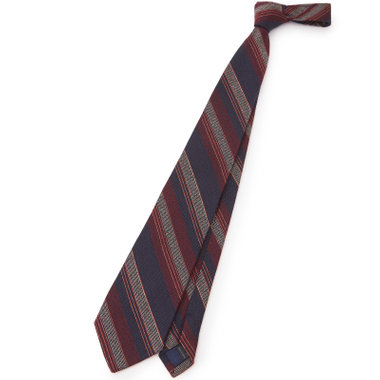 【SILVER LINE】コットンウールシルクストライプネクタイ 8.5cm幅/ワイン×ネイビー/ITALIAN FABRICS