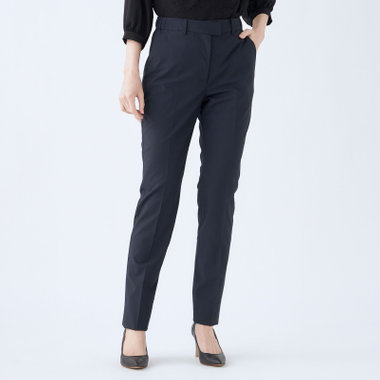 【就活.】【年間】【BL】ストレートパンツ/ネイビー/ウエストシャーリング/ウォッシャブル＆ストレッチ/裾上げ必要