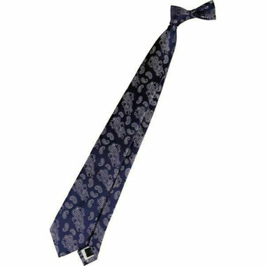 SL】シルクペイズリー結婚式ネクタイ 8.0cm幅/ネイビー×シルバー