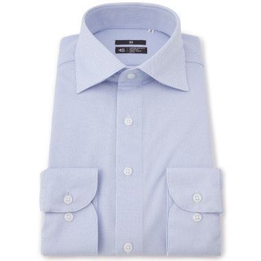 【発送在庫あり】【BLACK LINE】ワイドカラーワイシャツ/ブルー×ドビー/「4S」スーパーノンアイロン・ストレッチ