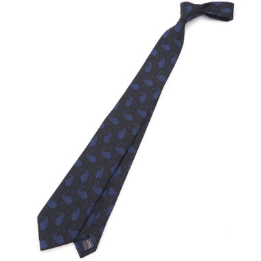 【BLACK LINE】シルクブレンドペイズリーネクタイ 7.5cm幅/ネイビー
