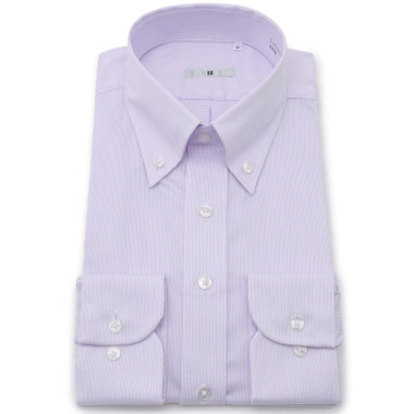 【発送在庫あり】【SILVER LINE】【形態安定】ボタンダウンドレスワイシャツ/ホワイト×パープルドビー