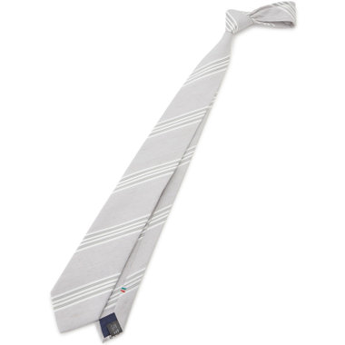 【BLACK LINE】シルクリネンコットンストライプネクタイ 7.5cm幅/グレー×ホワイト