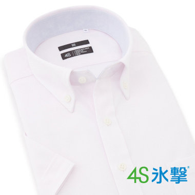 【BLACK LINE/半袖】ボタンダウンワイシャツ/ピンク×ドビー/襟裏別布/「氷撃」冷感PRINT「4S」スーパーノンアイロン・ストレッチ