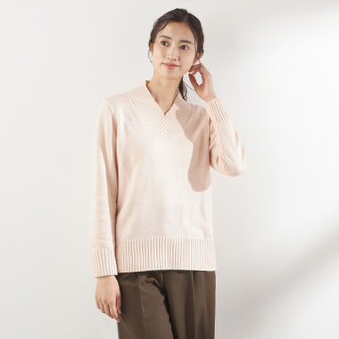 天竺Vネックニット/ピンク