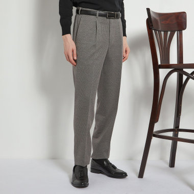 【5DAYS CLOSET】【RBC】【春夏】1タックテーパードパンツ/グレー×ハウンドトゥース/ウエストムーブ仕様/4S SUSTAINABILITY&ECOLOGY FABRIC/※裾上げ必要