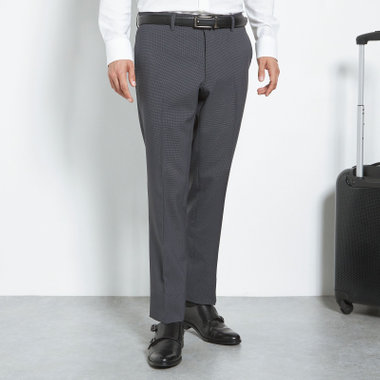 【SLIM TAPERED】【年間】ウォッシャブル0タックテーパードパンツ/グレー×ハウンドトゥース/裾上げ済仕様
