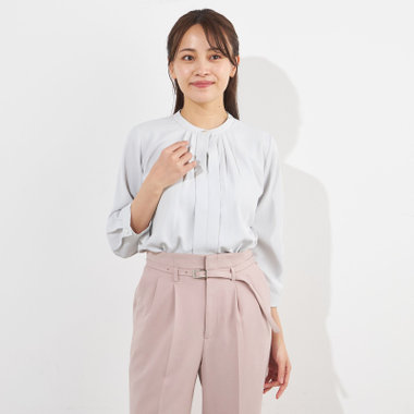 【SL/7分袖】フロントメタルボタンキーネック/グレー