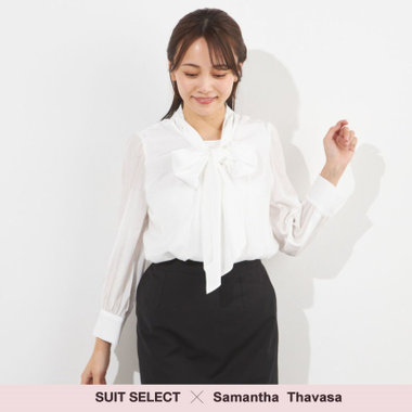 【SUIT SELECT×Samantha Thavasa】【長袖】リボンブラウス/ホワイト