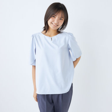 【SILVER LINE/5分袖】フラワースリーブプルオーバー/ブルー