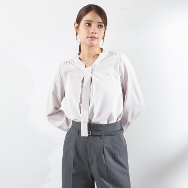 【SL/長袖】ボウタイプルオーバー/ピンク/「ウォッシャブル」「ストレッチ」「防シワ」「UV加工」「静電気防止」