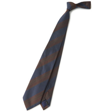 【BLACK LINE】コットンシルクストライプネクタイ 7.5cm幅/ネイビー×ブラウン/ITALIAN FABRICS