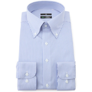 【発送在庫あり】【BLACK LINE】ボタンダウンワイシャツ/ホワイト＆ブルー×ストライプ/「4S COTTON」スーパーノンアイロン・ストレッチ