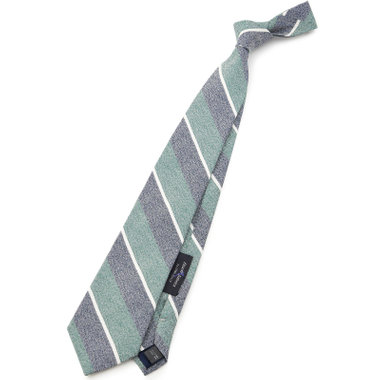 【SILVER LINE】コットンシルクストライプネクタイ 8.5cm幅/グリーン×ネイビー/Finest fabrics by COMO ITALY
