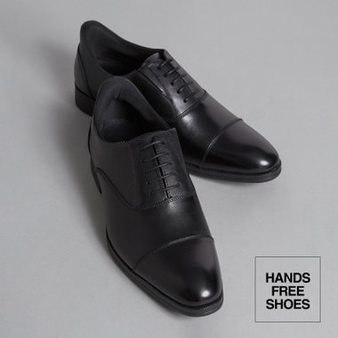 【発送在庫あり】靴べら不要！ハンズフリー仕様/ストレートチップ/ブラック