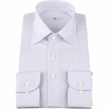 【WEB限定/OUTLET】【SILVER LINE】【形態安定】ワイドドレスワイシャツ/ホワイト×ブルーストライプ/Oil guard