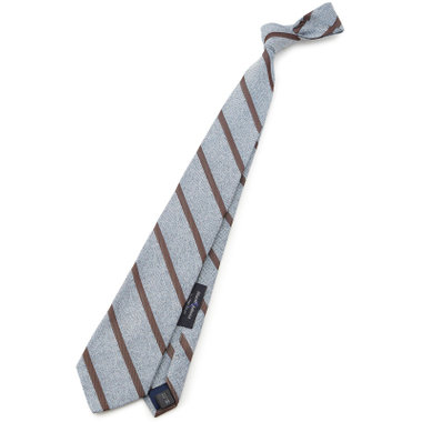 【SILVER LINE】コットンシルクストライプネクタイ 8.5cm幅/グレーグリーン×ブラウン/Finest fabrics by COMO ITALY
