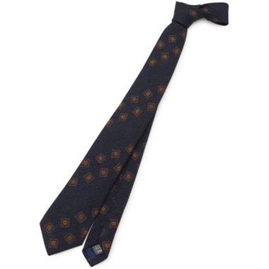 【発送在庫あり】【BL】コットンウールシルク小紋ネクタイ 7.5cm幅/ネイビー×ブラウン/ITALIAN FABRICS