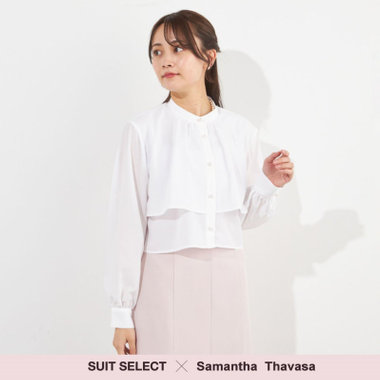 【SUIT SELECT×Samantha Thavasa】【長袖】パールボタウンブラウス/オフホワイト