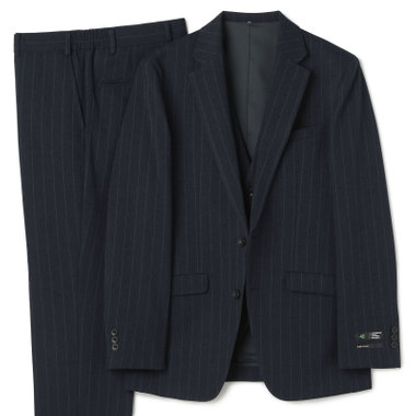 美品　スーツセレクト　4S 3ピース　ネイビー　ストライプ　洗える　春夏 SUIT SELECT スーツ 「セットアップ対応」「SUIT × Samantha