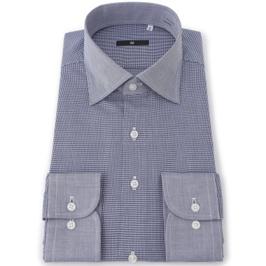 【発送在庫あり】【BLACK LINE】【形態安定】クレリックワイドカラードレスワイシャツ/襟袖口：ネイビー+ネイビー×チェック