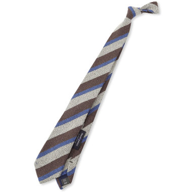 【発送在庫あり】【BL】コットンシルクブレンドストライプネクタイ 7.5cm幅/ブラウン×ホワイト×ブルー/Finest fabrics by COMO ITALY
