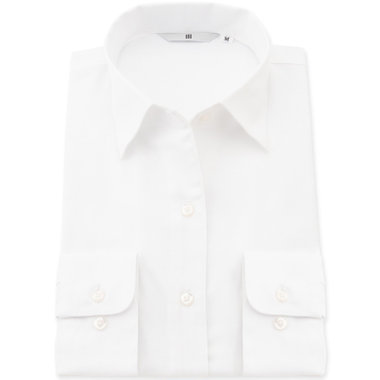 【SL/長袖】レギュラーワンピースカラーブラウス/ホワイト×ドビー