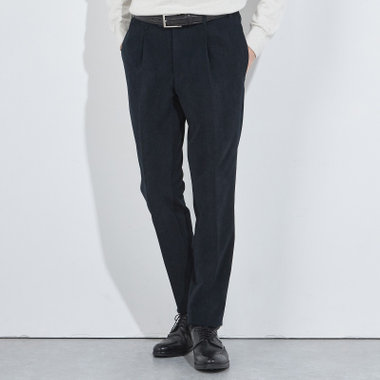 【CLASSICO TAPERED】【秋冬】1タックテーパードパンツ/ネイビー×コーデュロイ/ウエストシャーリング/4S SUSTAINABILITY&ECOLOGY FABRIC/※裾上げ必要