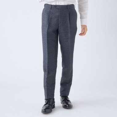 【5DAYS CLOSET】【RBC】【春夏】1タックテーパードパンツ/ネイビー×チェック/ウエストムーブ仕様/4S SUSTAINABILITY&ECOLOGY FABRIC/※裾上げ必要