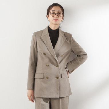 【RELAX WIDE】【秋冬】 ダブルジャケットワイドパンツスーツ/グレイッシュベージュ/4S SUSTAINABILITY&ECOLOGY FABRIC/※パンツ裾上げ済仕様