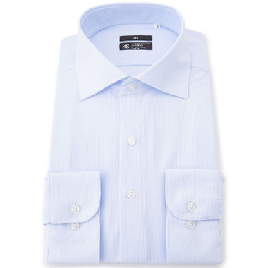 【BLACK LINE】ワイドカラーワイシャツ/サックス×ドビーストライプ/「4S」スーパーノンアイロン・ストレッチ