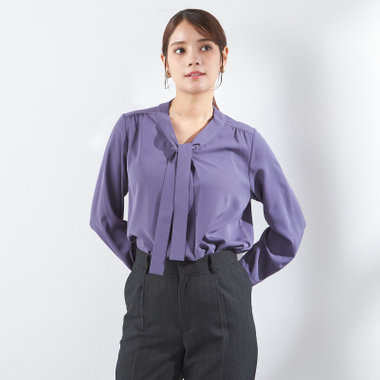 【SL/長袖】ボウタイプルオーバー/パープル/「ウォッシャブル」「ストレッチ」「防シワ」「UV加工」「静電気防止」