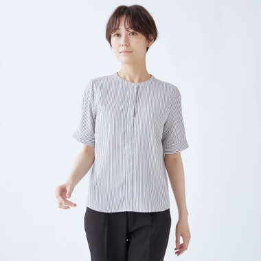 【SILVER LINE/5分袖】プルオーバー/グレー＆ホワイト×ストライプ