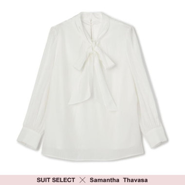 【WEB限定/OUTLET/汚れ・キズ等有】【SUIT SELECT×Samantha Thavasa】【長袖】リボンブラウス/ホワイト