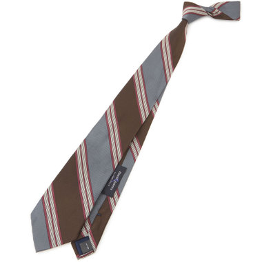 【SILVER LINE】シルクストライプネクタイ 8.5cm幅/ブラウン×グレー×ワイン/Finest fabrics by COMO ITALY