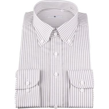 【SILVER LINE】【形態安定】ボタンダウンワイシャツ/ホワイト＆グレー×ストライプ