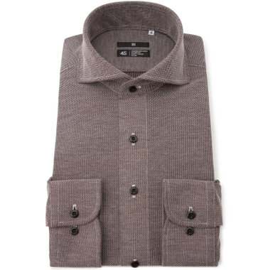 【BLACK LINE】ホリゾンタルワイドワイシャツ/ブラウン×ドビー/「4S HONEYCOMB MESH」スーパーノンアイロン・ストレッチ