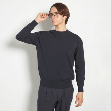 【RBC】コットンブレンドモックネックニット/ネイビー/マシンウォッシャブル/「UVカット」「接触冷感」