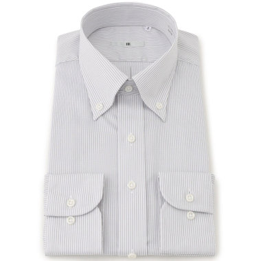 【発送在庫あり】【SILVER LINE】【形態安定】ボタンダウンドレスワイシャツ/ホワイト×グレーストライプ