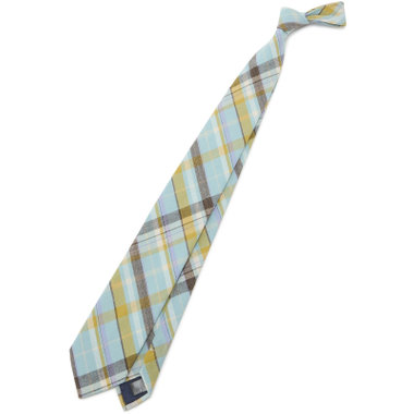 【SILVER LINE】コットンリネンブレンドチェックネクタイ 8.0cm幅/サックス×ブラウン