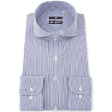 【発送在庫あり】【BLACK LINE】ホリゾンタルワイドワイシャツ/ネイビー×ストライプ/「4S」スーパーノンアイロン・ストレッチ